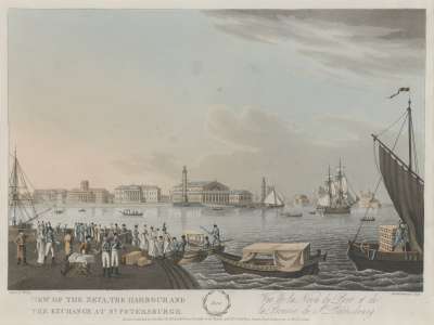 Image of June: View of the Neva, the Harbour and the Exchange at St. Petersburg / Vue de la Néva, du Port, et de la Bourse de St. Petersburg