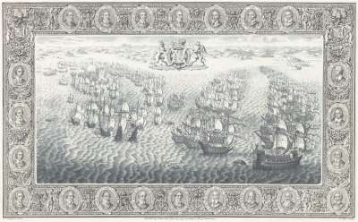 Image of VI: Some English Ships attack the Spanish Fleet to the Westward. The Spaniards draw themselves into a Roundel: And afterwards keeping on their Course, are followed by the English