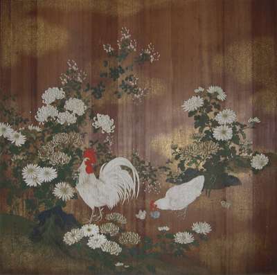 Image of Cock and Chrysanthemums