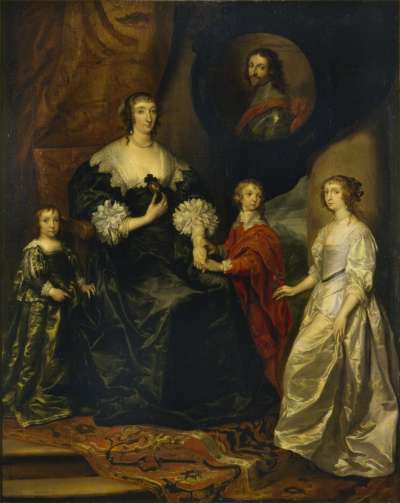 Image of Katherine, Duchess of Buckingham (1603?-1649), with her children: Lady Mary Villiers (1622-1685), later Duchess of Lennox and Richmond; George Villiers, 2nd Duke of Buckingham (1628-1687); and Lord Francis Villiers (1629-1648)