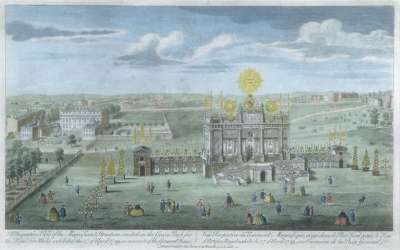 Image of A Perspective View of the Magnificent Structure Erected in the Green Park for the Royal Fire Works exhibited the 27 of April 1749, on account of the General Peace
