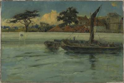 Image of Barges by an Embankment
