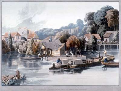 Image of Wallingford Castle, taken in 1810 while the Bridge was Repairing
