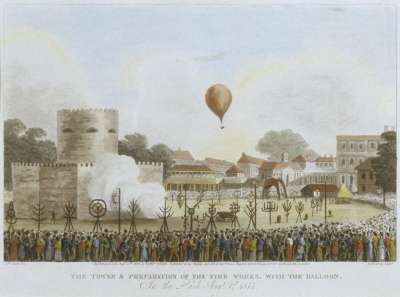 Image of The Tower and Preparation of the Fireworks, with the Balloon, in the Park, August 1st 1814