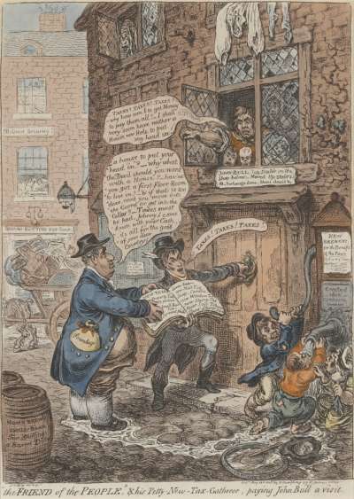 Image of “The Friend of the People” & his Petty-New-Tax-Gatherer, paying John Bull a visit