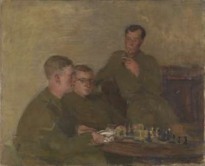 Image of Three Soldiers Shortly to Leave for an Officer Cadet Training Unit Playing Chess