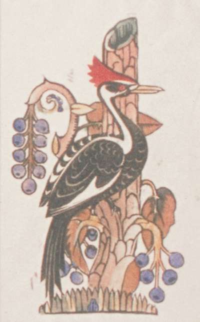 Image of Woodpecker and Design of Berries