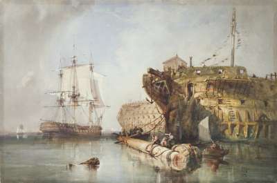 Image of Seascape with Man-o-War and Two Hulks