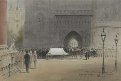 Image of The Funeral of Gladstone: the Coffin arriving outside the Abbey, 28 May 1898
