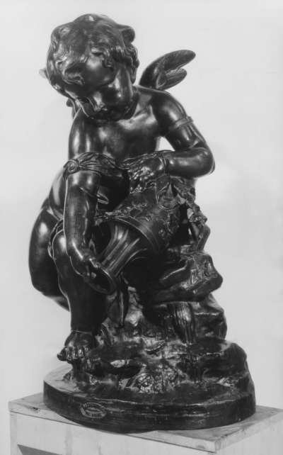 Image of Cherub Leaning against Rock and Holding a Vase