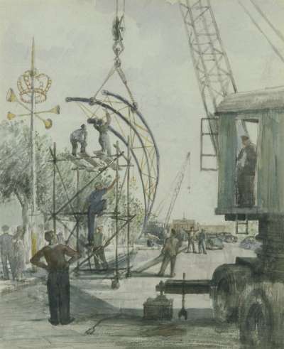 Image of Coronation Preparations: The Construction of Arches in the Mall