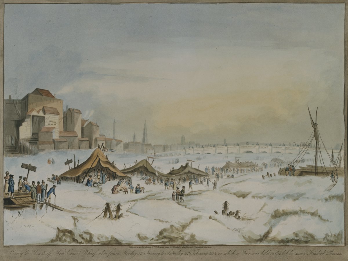Image of View of the Thames off Three Cranes Wharf when Frozen, Monday 31 January to Saturday 5 February 1814, on which a Fair was held, attended by many Hundred Persons