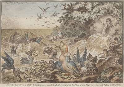 Image of A Great Stream from a Petty Fountain – or – John Bull Swamped in the Flood of New Taxes – Cormorants Fishing in the Stream