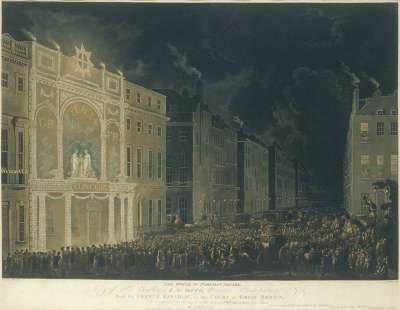 Image of The House in Portman Square of His Excellency L. G. Otto, Minister Plenipotentiary from the French Republic, to the Court of Great Britain as it appeared on the night of the general illumination for Peace, the 29th of April 1802
