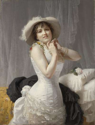 Image of Woman in a Hat and Undergarments