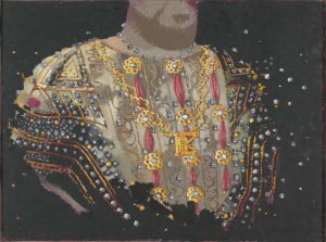 Image of a headless King Henry VIII wearing decorative costume