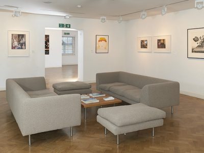 display space showing an exhibition of contemporary works