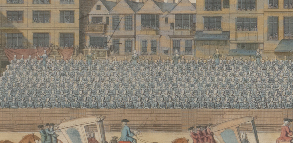 A close-up of George Vertue's Charity Children in the Strand