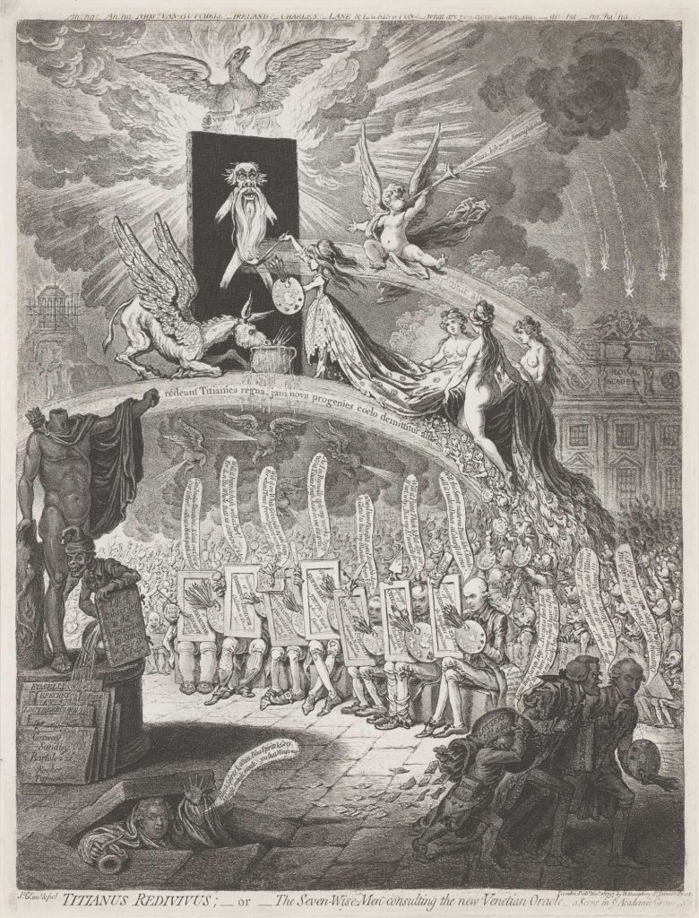 A black and white print depicting the hoax of a masters' secret