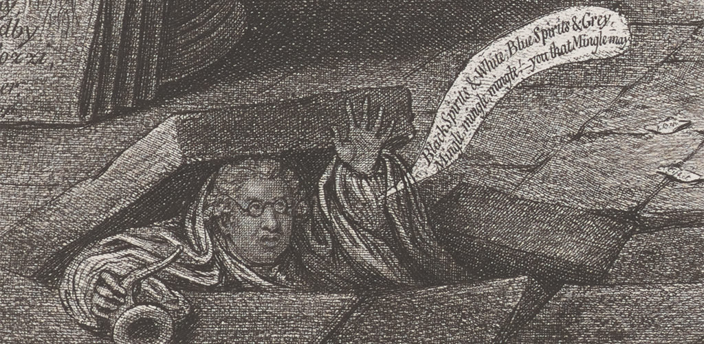 A close-up of a black and white print depicting the hoax of a masters' secret